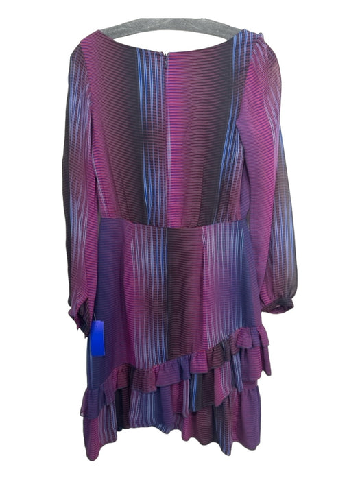 Saloni Size 2 Black, Blue & Red Silk Long Sleeve Abstract Geometric Ruffle Dress Black, Blue & Red / 2