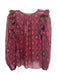 Ulla Johnson Size 0 Red & Maroon Silk Ruffle Detail Floral Sheer Top Red & Maroon / 0