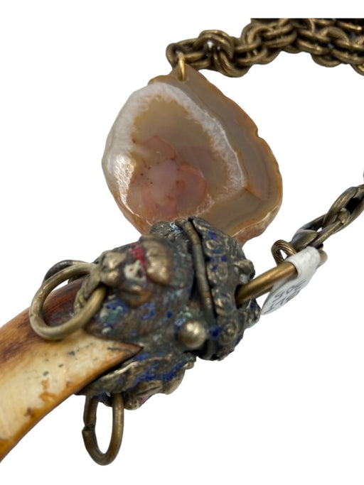 Brass & Multi Metal Bone & Stone Chain Link Open Ended Lariat Necklace Brass & Multi
