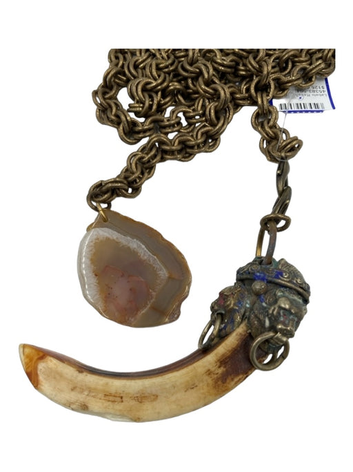 Brass & Multi Metal Bone & Stone Chain Link Open Ended Lariat Necklace Brass & Multi