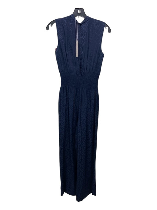 Rebecca Taylor Size XS Navy Blue Silk Sleeveless Keyhole Smock Waist Jumpsuit Navy Blue / XS