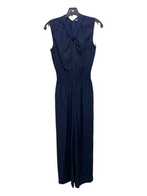 Rebecca Taylor Size XS Navy Blue Silk Sleeveless Keyhole Smock Waist Jumpsuit Navy Blue / XS