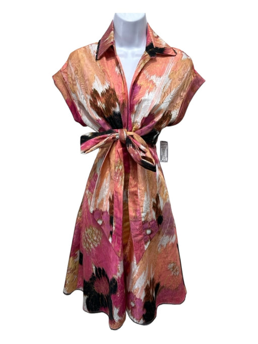 Silvia Tcherassi Size XS Orange, Pink & Black Short Cap Sleeve Color Block Dress Orange, Pink & Black / XS