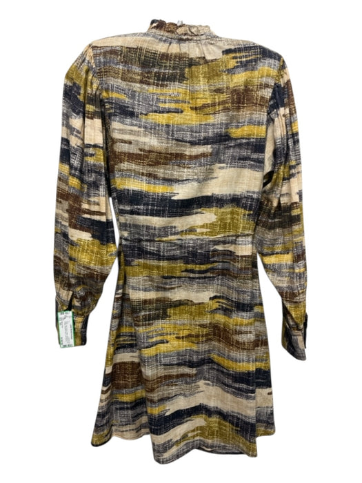 Maria Cher Size XS Yellow, Blue, Multi Cotton Abstract Print V Neck Dress Yellow, Blue, Multi / XS