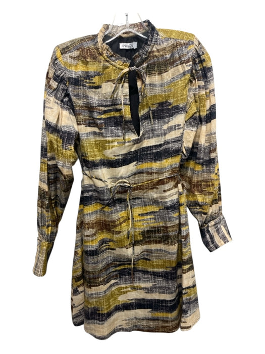 Maria Cher Size XS Yellow, Blue, Multi Cotton Abstract Print V Neck Dress