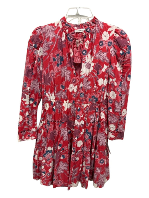 Ulla Johnson Size 0 Red, White, Blue Cotton & Rayon V Neck Floral Print Dress Red, White, Blue / 0