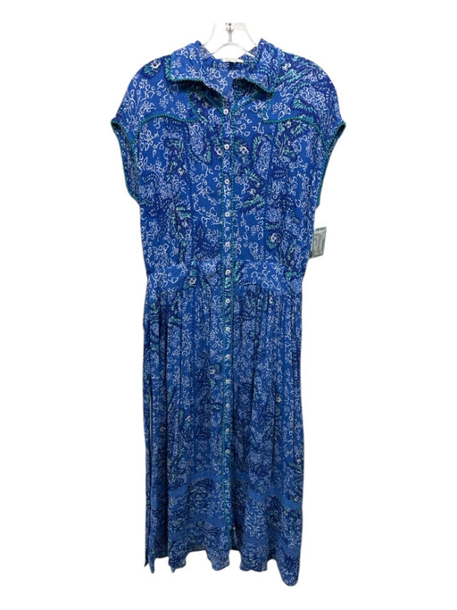 Poupette St. Barth Size XS Blue, Green, White Button Up Floral Print Dress Blue, Green, White / XS