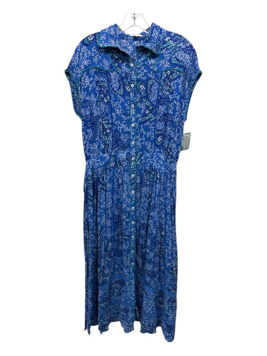 Poupette St. Barth Size XS Blue, Green, White Button Up Floral Print Dress Blue, Green, White / XS
