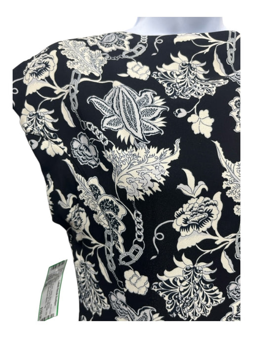 Etro Size 38 BLack, White, Blue Viscose Sleeveless Floral Print Side Zip Dress BLack, White, Blue / 38
