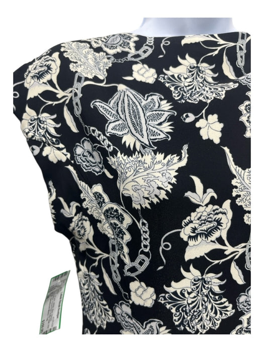 Etro Size 38 BLack, White, Blue Viscose Sleeveless Floral Print Side Zip Dress BLack, White, Blue / 38