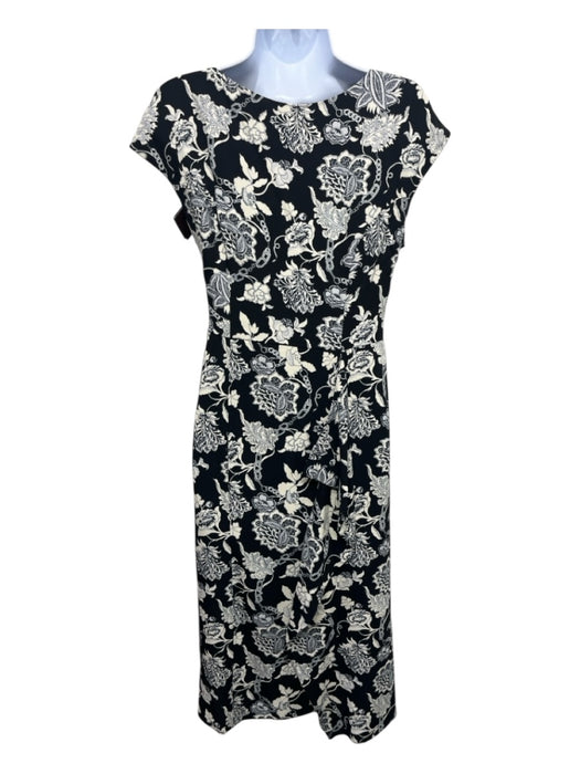 Etro Size 38 BLack, White, Blue Viscose Sleeveless Floral Print Side Zip Dress BLack, White, Blue / 38