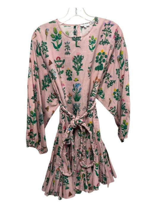 Rhode Size XS Pink, Green, Multi Cotton floral print Peplum Long Sleeve Dress Pink, Green, Multi / XS