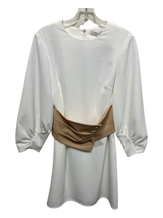 Tibi Size 0 White & Beige Polyester Long Sleeve Button Up Detail Back Zip Dress White & Beige / 0