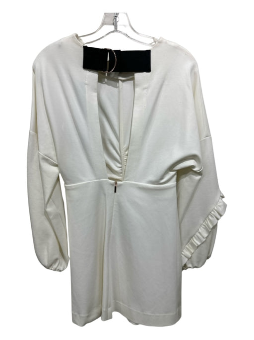 Tibi Size 0 White Rayon Blend Ruffle Detail Open Back Back Zip Long Sleeve Dress White / 0
