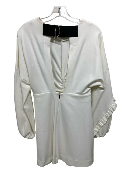 Tibi Size 0 White Rayon Blend Ruffle Detail Open Back Back Zip Long Sleeve Dress White / 0