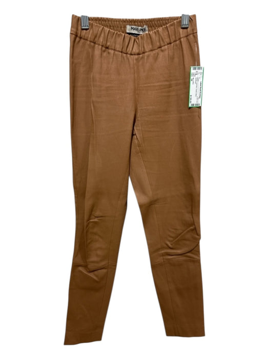 Max & Moi Size 34 Brown Lambskin Elastic Waist Pants Brown / 34