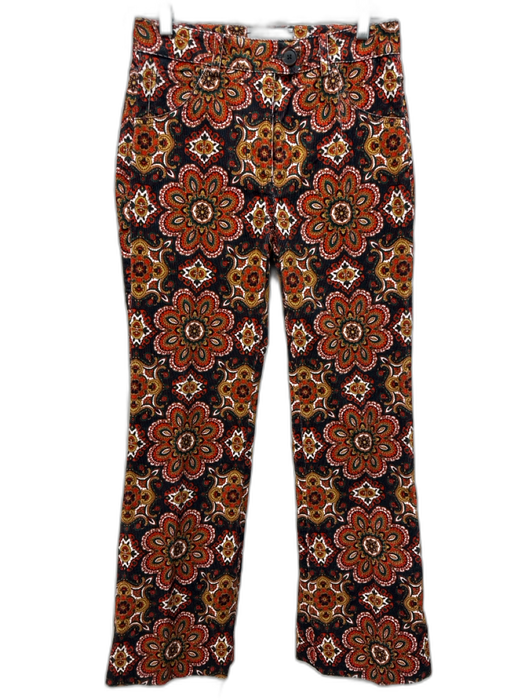 Cara Cara Size 0 Orange, Blue, Multi Cotton Corduroy Floral Print Zip Fly Pants Orange, Blue, Multi / 0