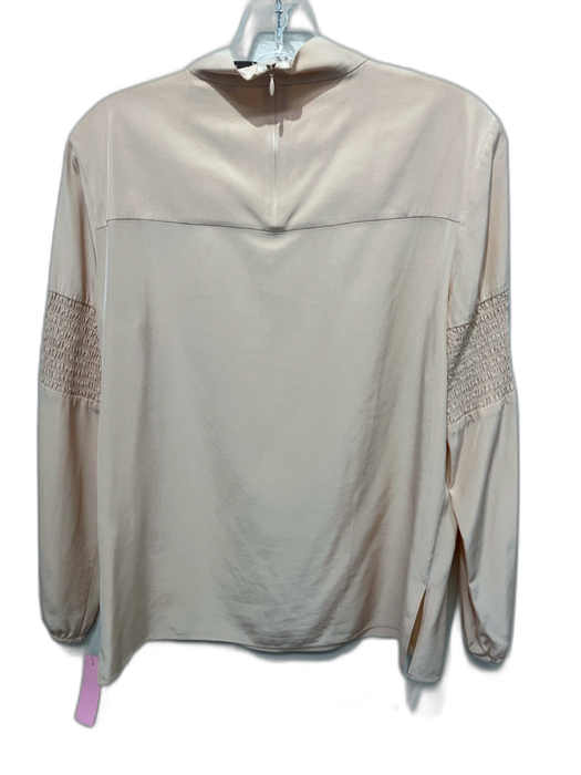 Tibi Size 0 Pink Silk Mock Neck Smocked Detail Long Sleeve Back Zip Top Pink / 0