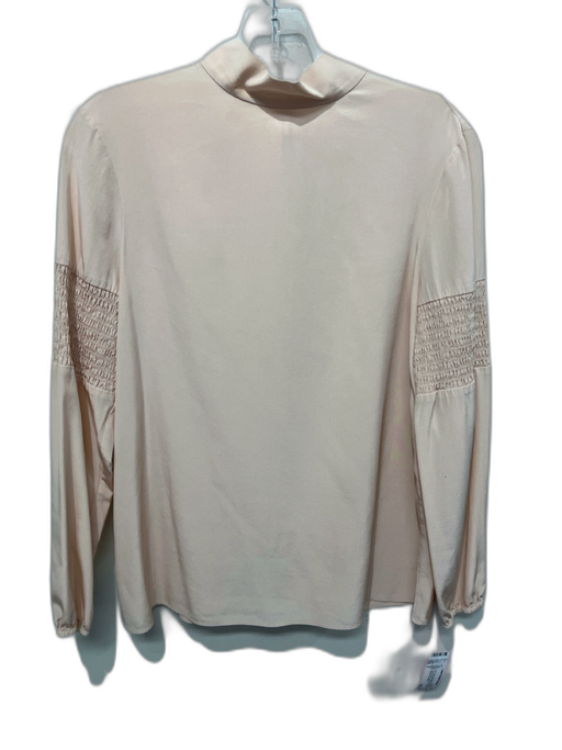 Tibi Size 0 Pink Silk Mock Neck Smocked Detail Long Sleeve Back Zip Top Pink / 0
