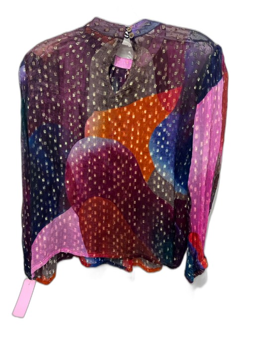 Oliphant Size XS Purple, Pink, Multi Viscose Gold Thread Color Block Top Purple, Pink, Multi / XS