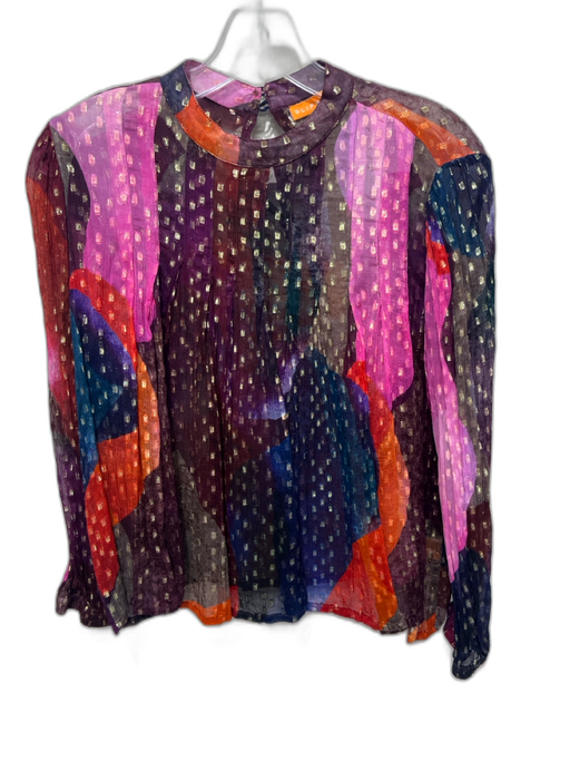 Oliphant Size XS Purple, Pink, Multi Viscose Gold Thread Color Block Top Purple, Pink, Multi / XS