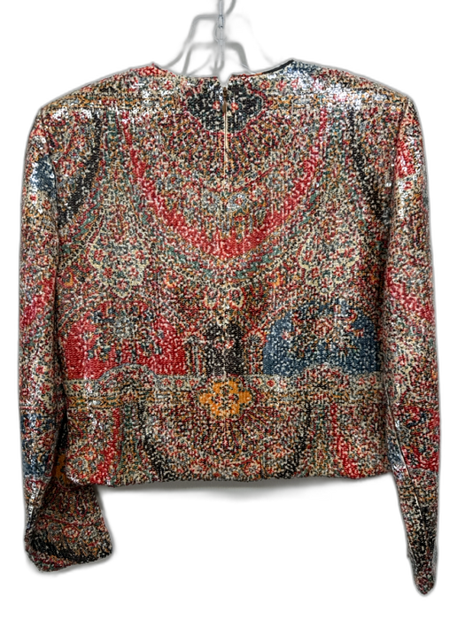 Veronica Beard Size 0 Beige, Red, Multi Polyester Sequined All Over Print Top Beige, Red, Multi / 0