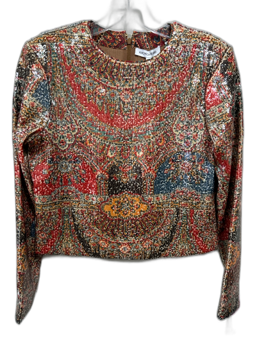 Veronica Beard Size 0 Beige, Red, Multi Polyester Sequined All Over Print Top Beige, Red, Multi / 0