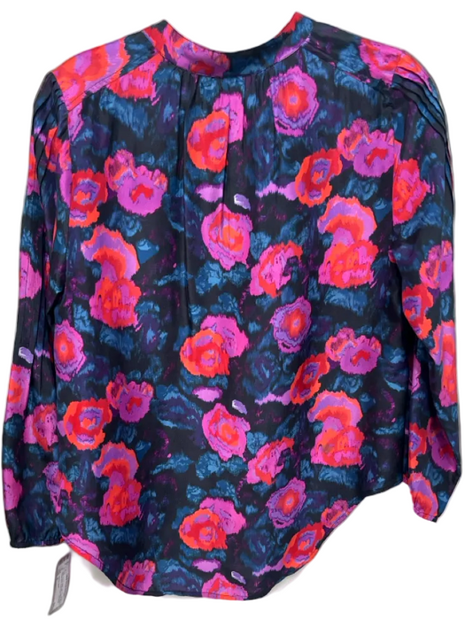A Piece Apart Size 0 Blue, Purple, Multi Silk Quarter Button Floral Print Top Blue, Purple, Multi / 0