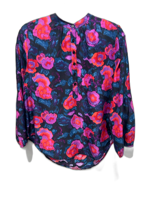 A Piece Apart Size 0 Blue, Purple, Multi Silk Quarter Button Floral Print Top Blue, Purple, Multi / 0