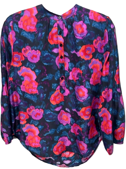 A Piece Apart Size 0 Blue, Purple, Multi Silk Quarter Button Floral Print Top Blue, Purple, Multi / 0