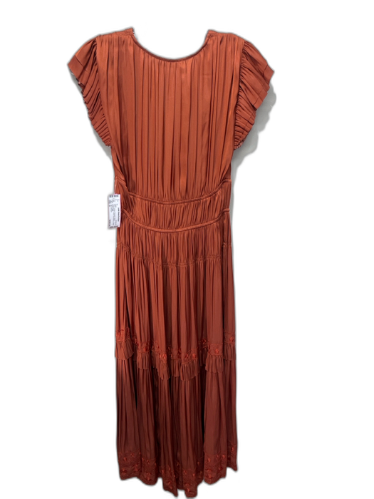 Ulla Johnson Size 0 Orange Polyester Floral Embroidered Tiered Cap Sleeve Dress Orange / 0