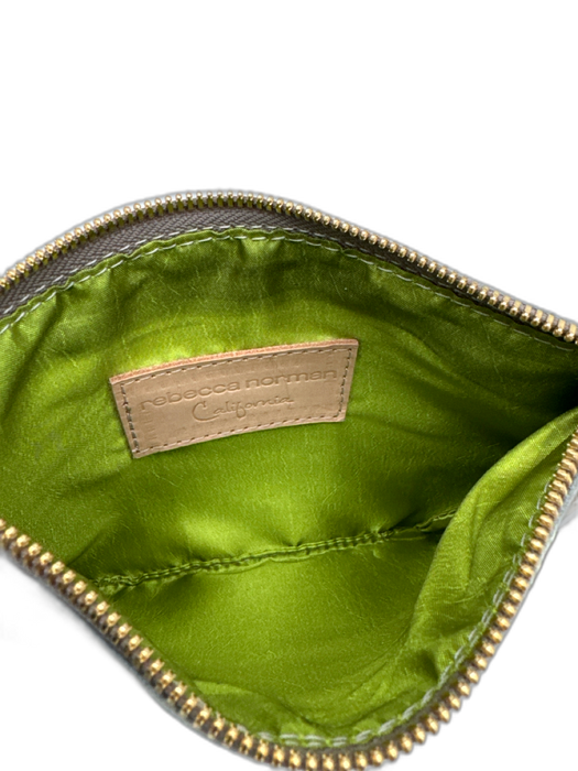 Rebecca Norman Blue & Gold Leather All Over Print Zip Close Pouch Wallets Blue & Gold