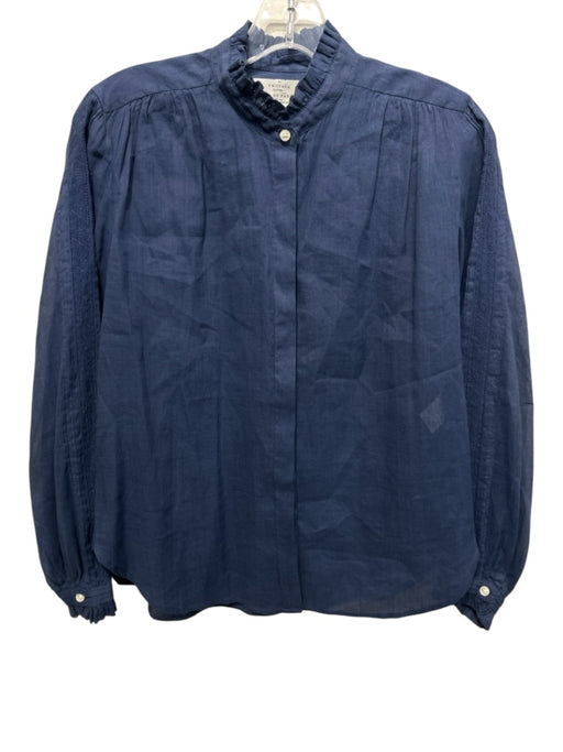 Trovata Birds of Paradis Size XS Navy Blue Ramie & Cotton Long Sleeve Top Navy Blue / XS