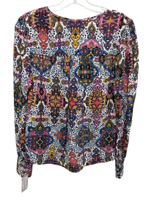 Veronica Beard Size 0 Blue, Red & Multi Viscose Floral & Abstract V Neck Top Blue, Red & Multi / 0
