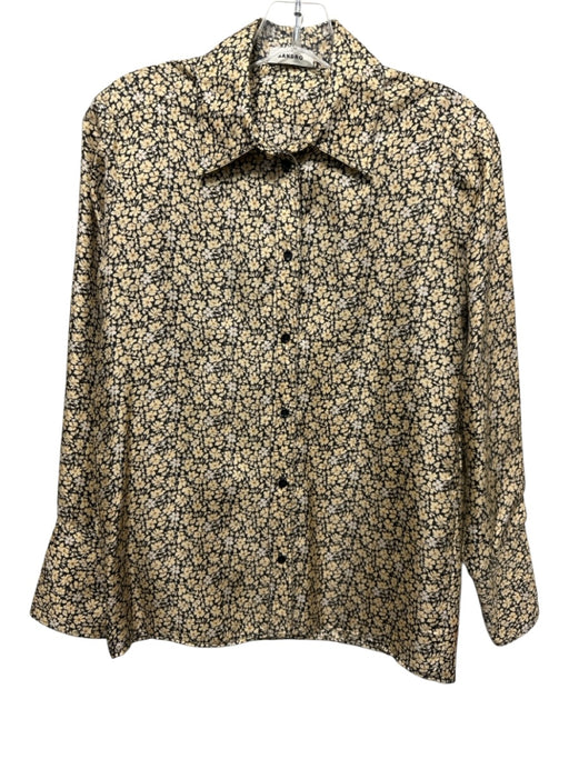 Sandro Size S Yellow & Black Silk Long Sleeve Floral Button Up & Collar Top Yellow & Black / S
