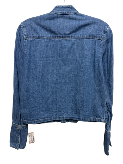 TWP Size XS Med Wash Cotton Denim Long Sleeve Ruffle Front Button Up Top Med Wash / XS