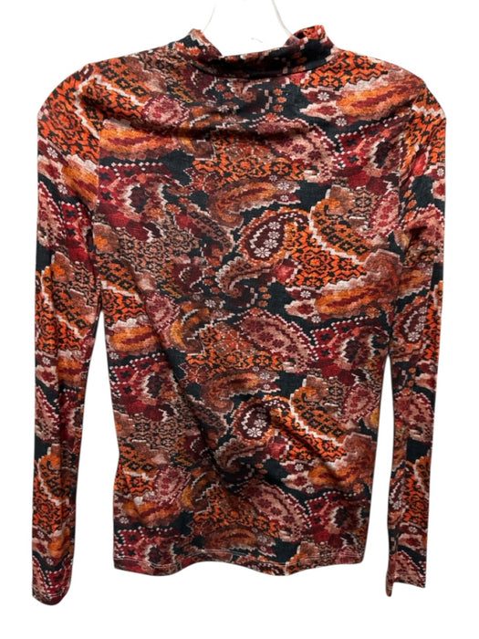 Chufy Size XS Orange, Black & Multi Viscose Long Sleeve Paisley Mock Neck Top Orange, Black & Multi / XS