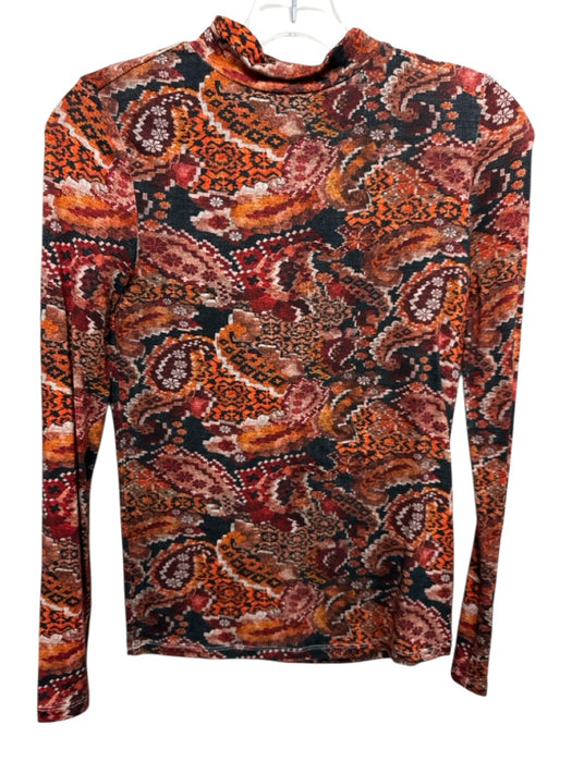 Chufy Size XS Orange, Black & Multi Viscose Long Sleeve Paisley Mock Neck Top Orange, Black & Multi / XS