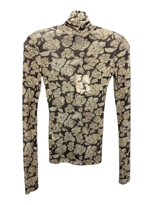 Nanushka Size P Tan & brown Polyester Long Sleeve Floral Turtleneck Fitted Top Tan & brown / P