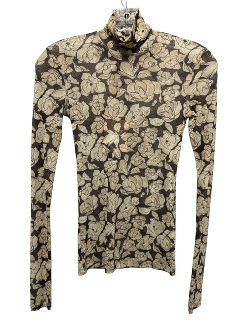 Nanushka Size P Tan & brown Polyester Long Sleeve Floral Turtleneck Fitted Top Tan & brown / P