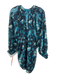 Ulla Johnson Size P Teal Blue & Black Cotton Long Balloon Sleeve V Neck Dress Teal Blue & Black / P