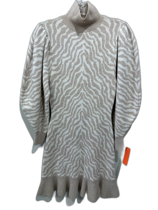 Ulla Johnson Size P Cream & Taupe Merino Wool Knit Zebra Mock Neck Dress Cream & Taupe / P