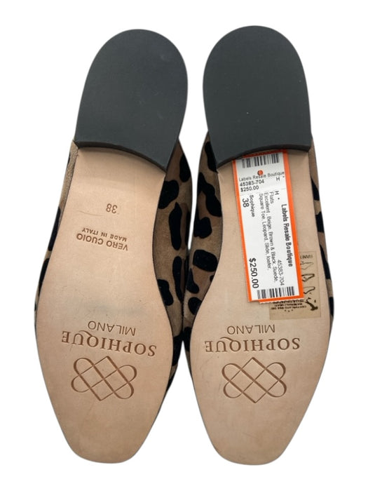 Sophique Shoe Size 38 Beige, Brown & Black Suede Square Toe Leopard Slide Flats Beige, Brown & Black / 38