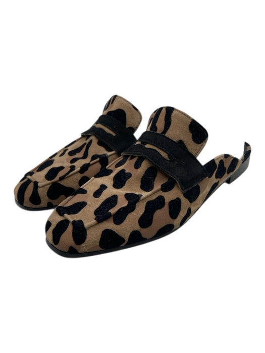 Sophique Shoe Size 38 Beige, Brown & Black Suede Square Toe Leopard Slide Flats Beige, Brown & Black / 38