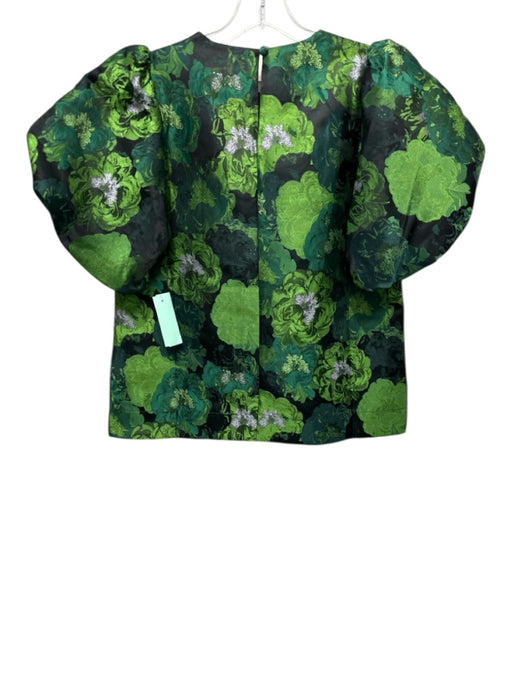 Pomander Place Size XS Green & Black Polyester Blend Short Balloon Sleeve Top Green & Black / XS