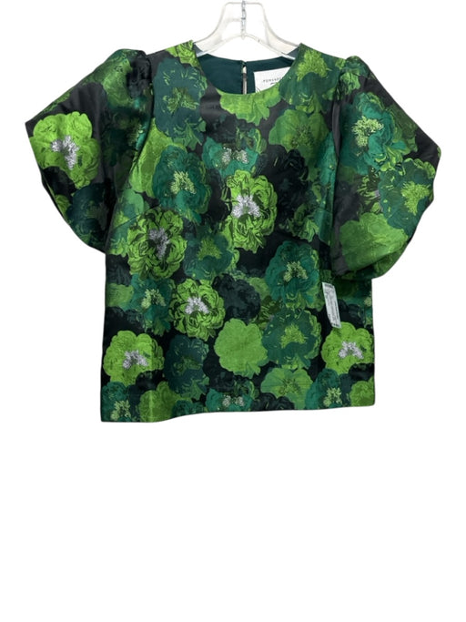 Pomander Place Size XS Green & Black Polyester Blend Short Balloon Sleeve Top Green & Black / XS