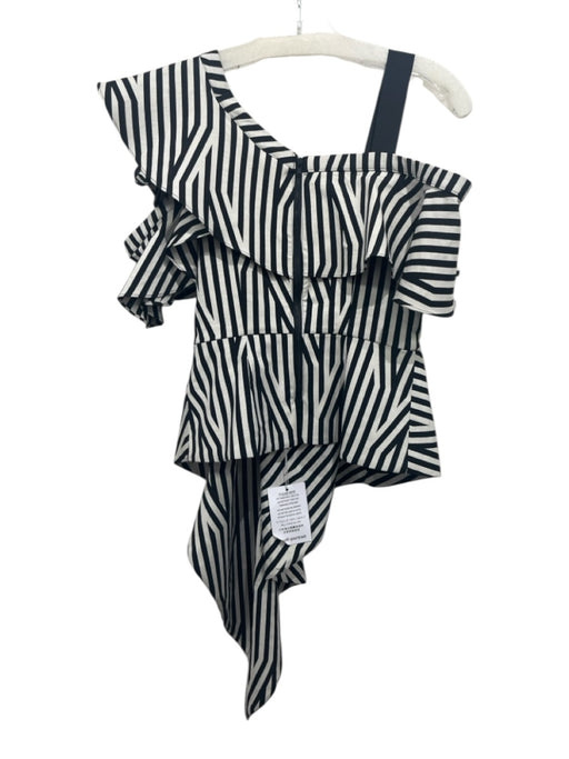 Self Portrait Size 0 Black & White Polyester Cap Sleeve Stripes Top Black & White / 0