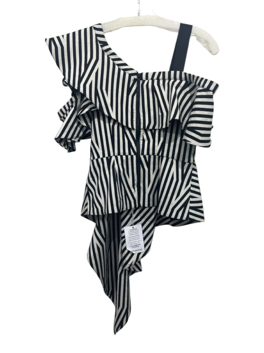 Self Portrait Size 0 Black & White Polyester Cap Sleeve Stripes Top Black & White / 0