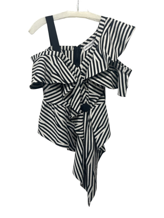 Self Portrait Size 0 Black & White Polyester Cap Sleeve Stripes Top Black & White / 0