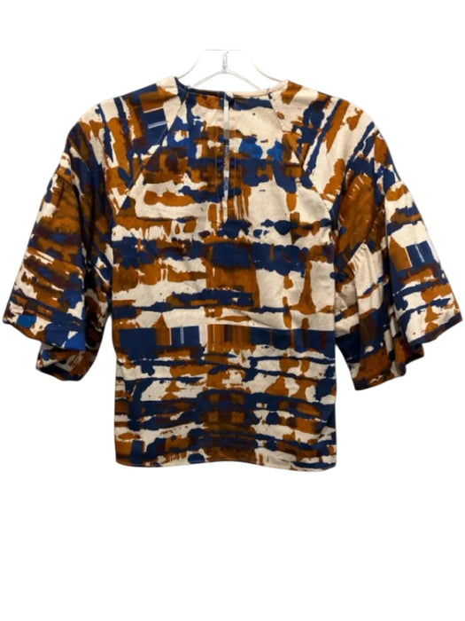 Hunter Bell Size XS Cotton & Elastane Short Puff Sleeve Splatter Back button Top XS